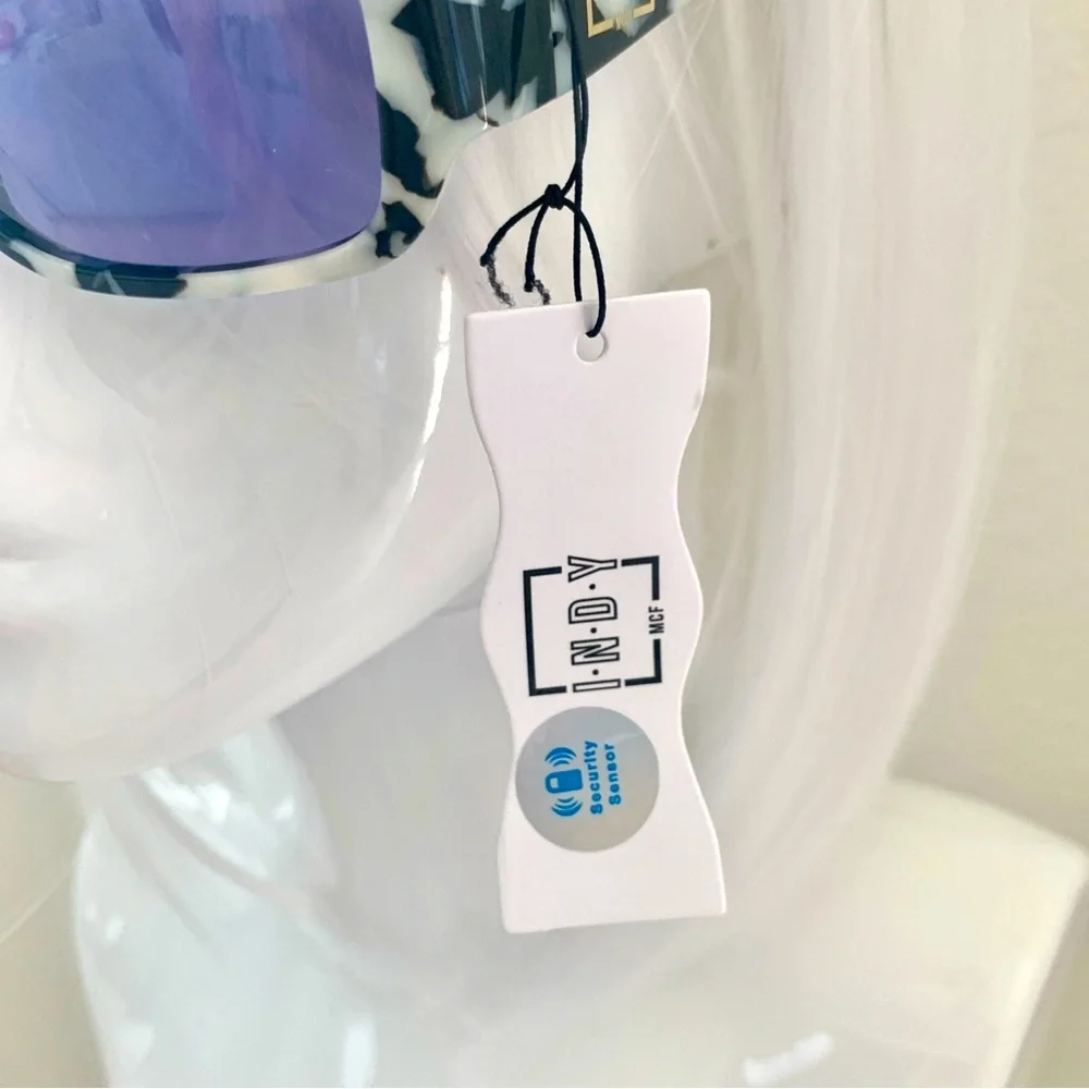 INDY Maui Sunglasses in Black White Marble Tortoise Blue Lens Anthropologie - Picture 4 of 16